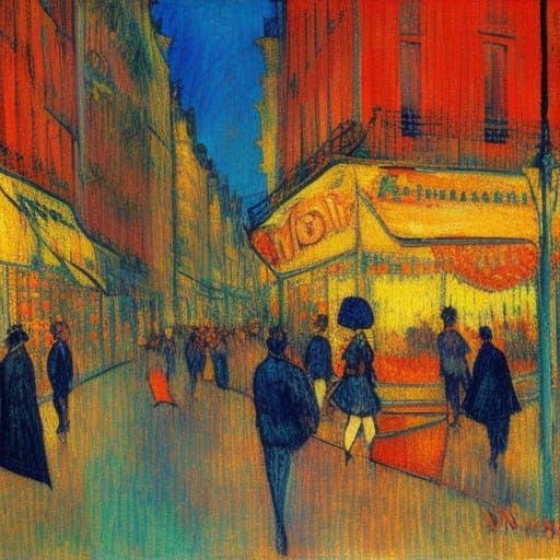 Paris Red Light District: Impressionist Oil Painting