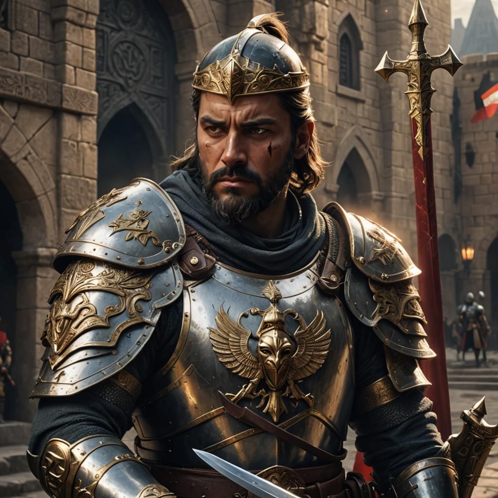 Medieval Castle Guard with AI Armor Concept Art