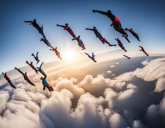Skydivers Perform Aerial Stunts in Formation