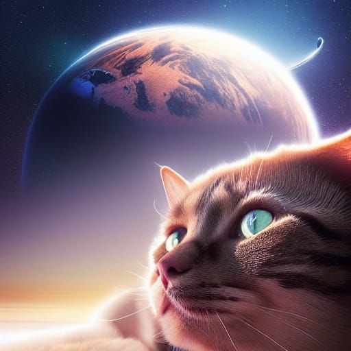 Giant Cat Head in Space: Digital Matte Painting