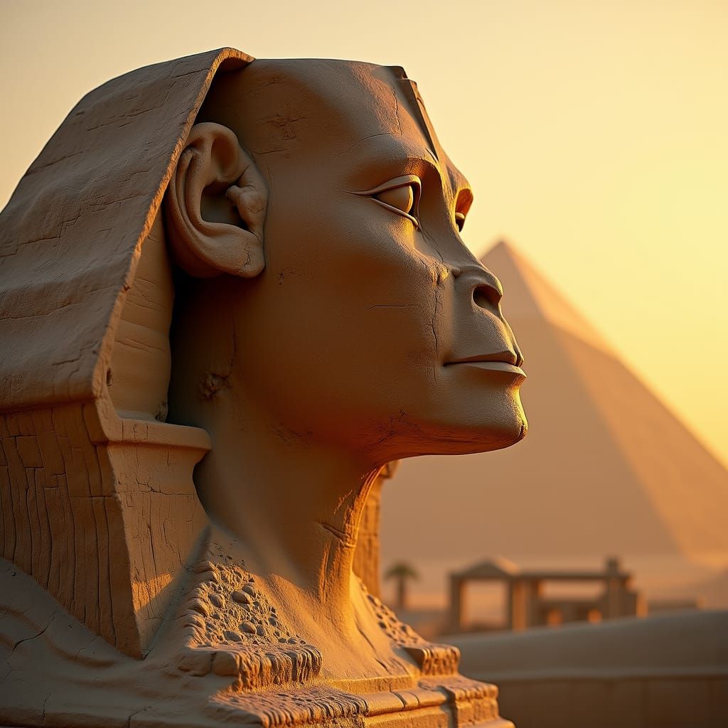 Great Sphinx of Giza Missing Nose at Sunset