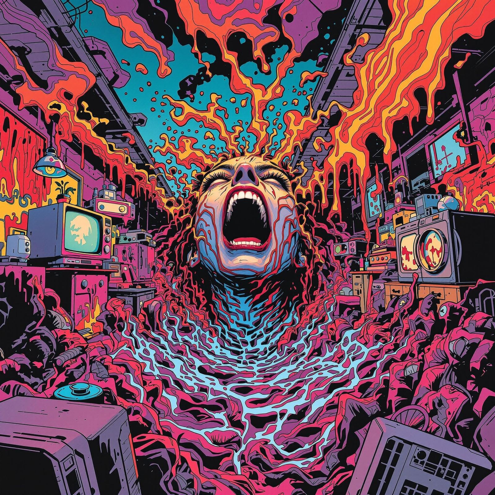 Surreal 80s Nightmare Scene