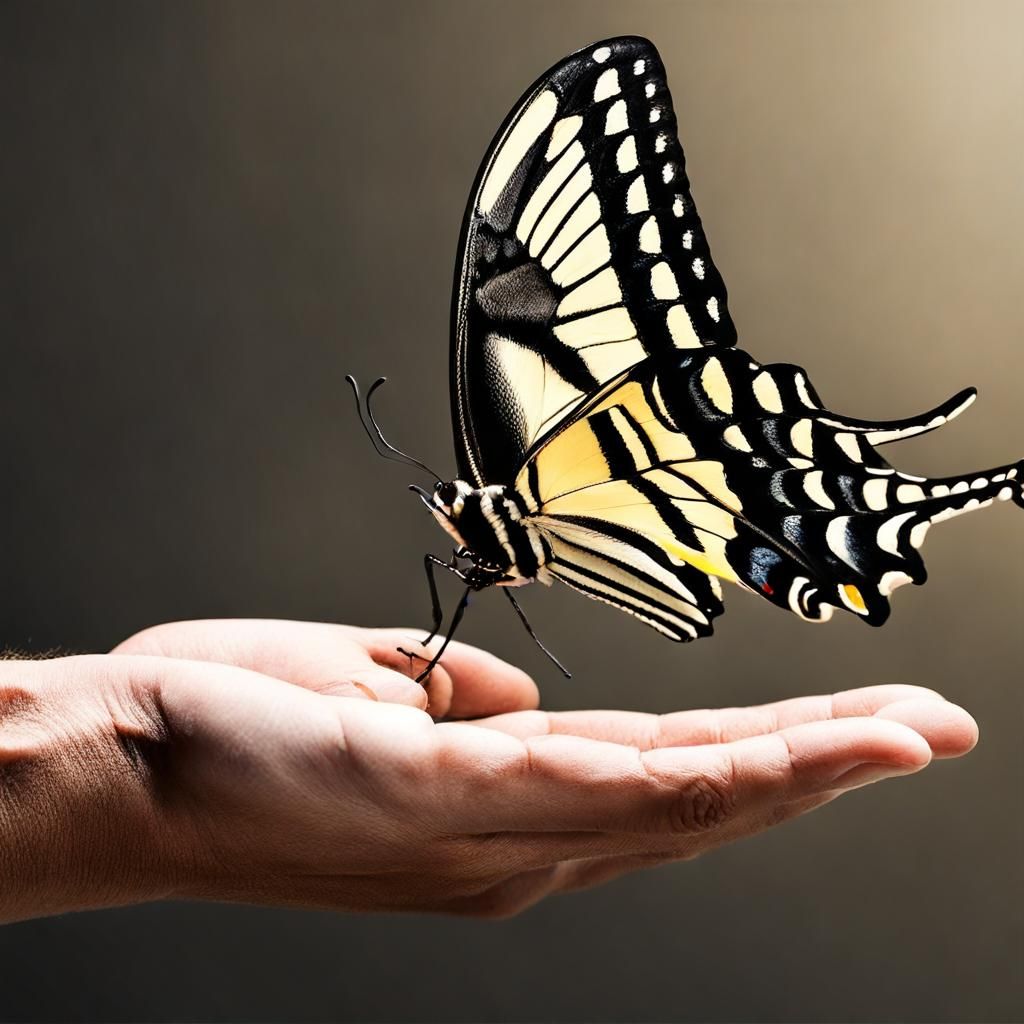 Swallowtail Butterfly lands on hand.
