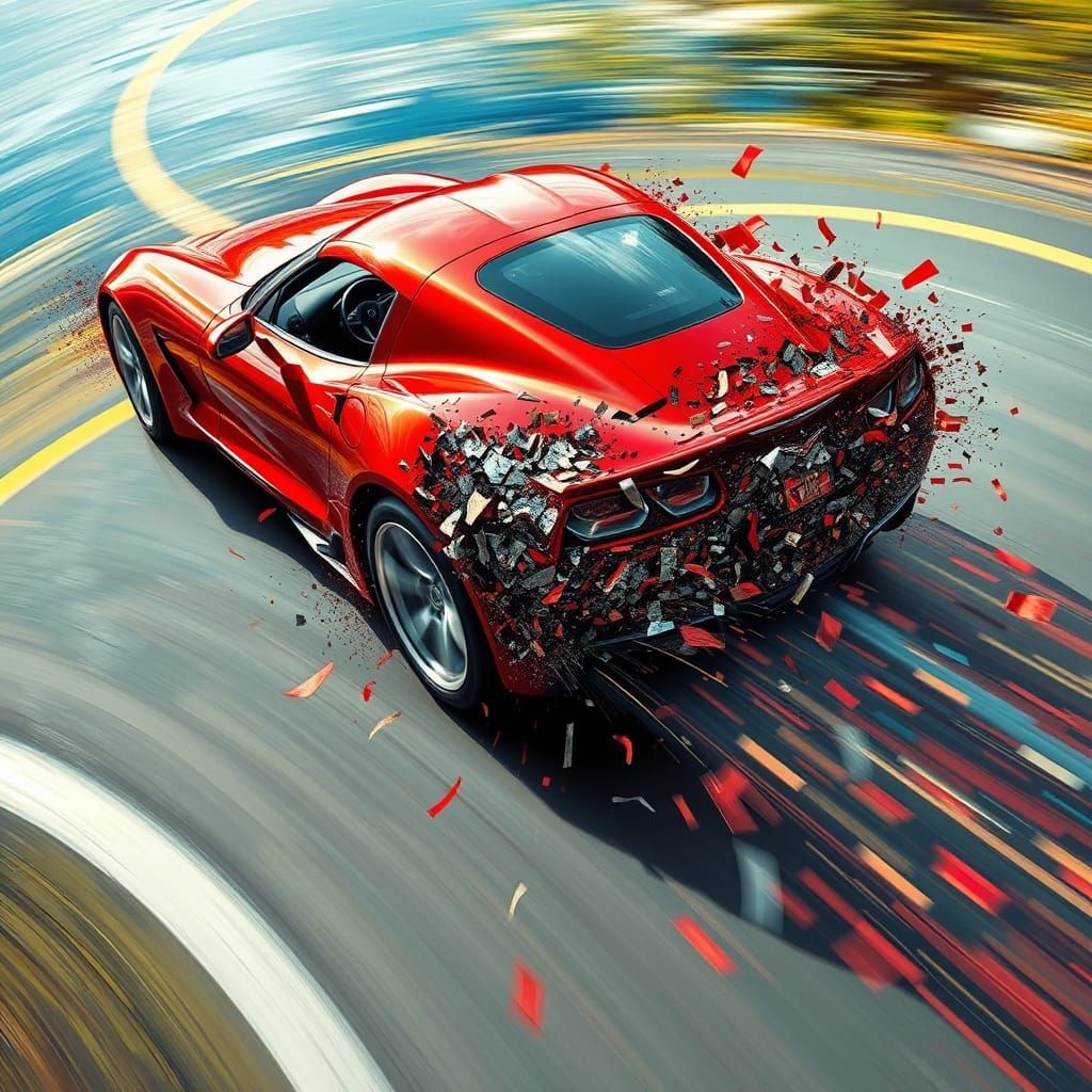 Electric Dream: A Cherry-Red Sports Car Blurs into the Dista...