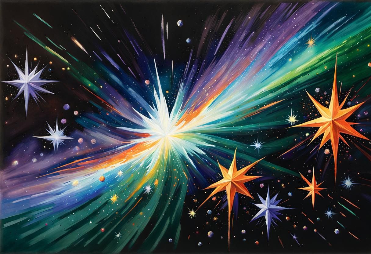 Colorful Binary Star System in Gouache Style
