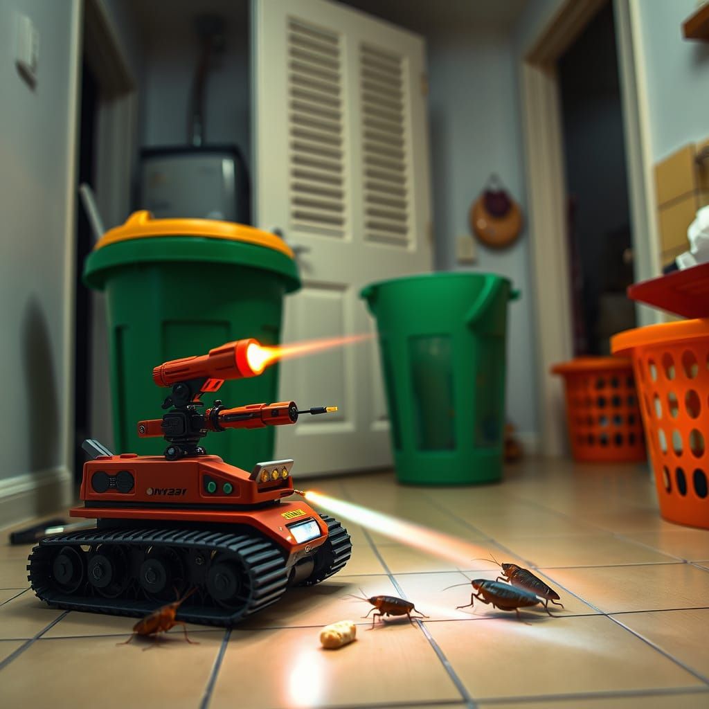 Laser Robot Versus Cockroaches: Studio Lit Still Life