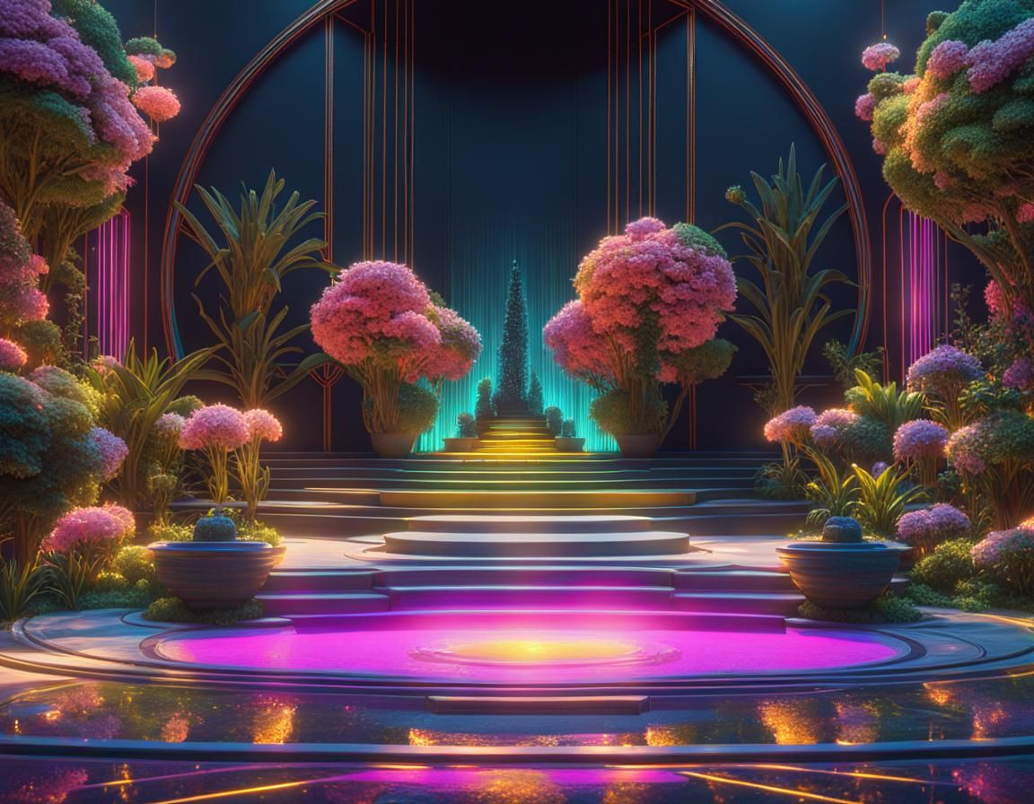 Synthwave Portal in Impressionistic Pointillism