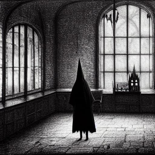 Goth Model in Moody Coffee Shop, Dark Fantasy Art