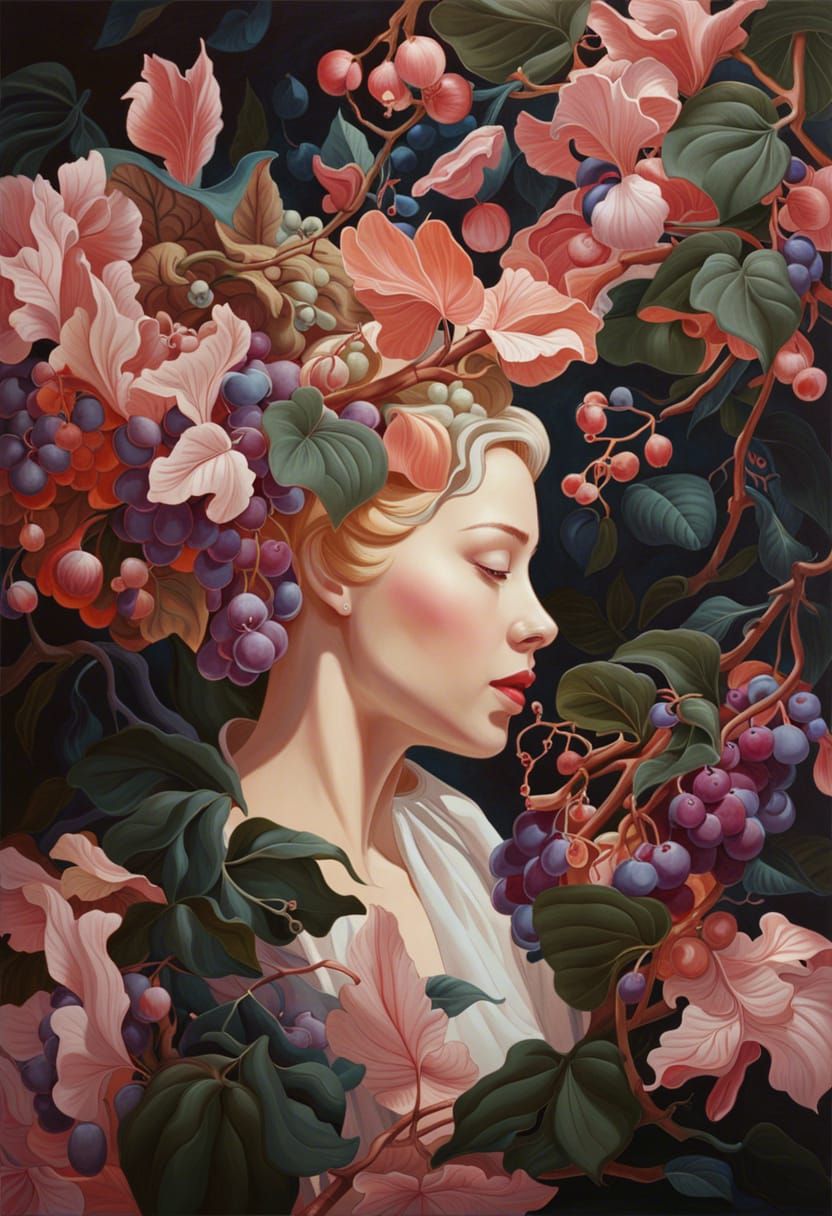 Dreamlike Portrait of Woman Among Vines