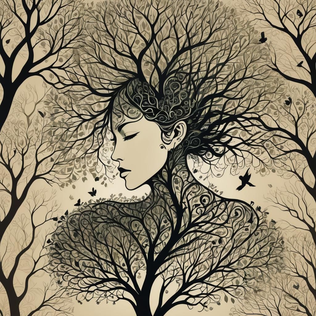 Tree of Silhouettes: Surreal Pop Art Illustration