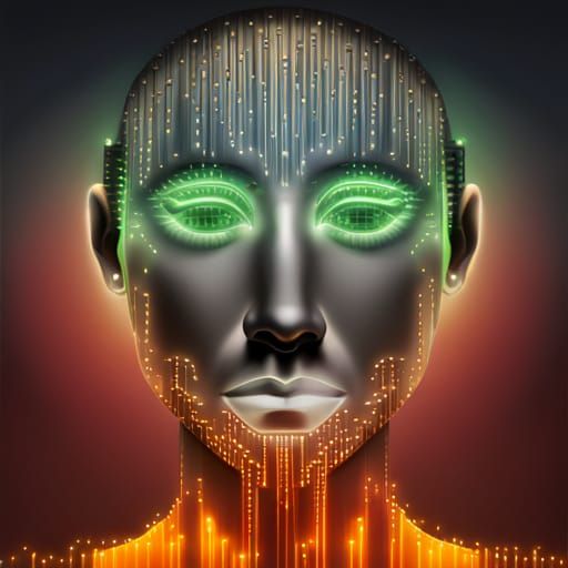 Green Binary Matrix Portrait in Virtual Style