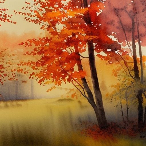 Autumn Landscape in Watercolour Style