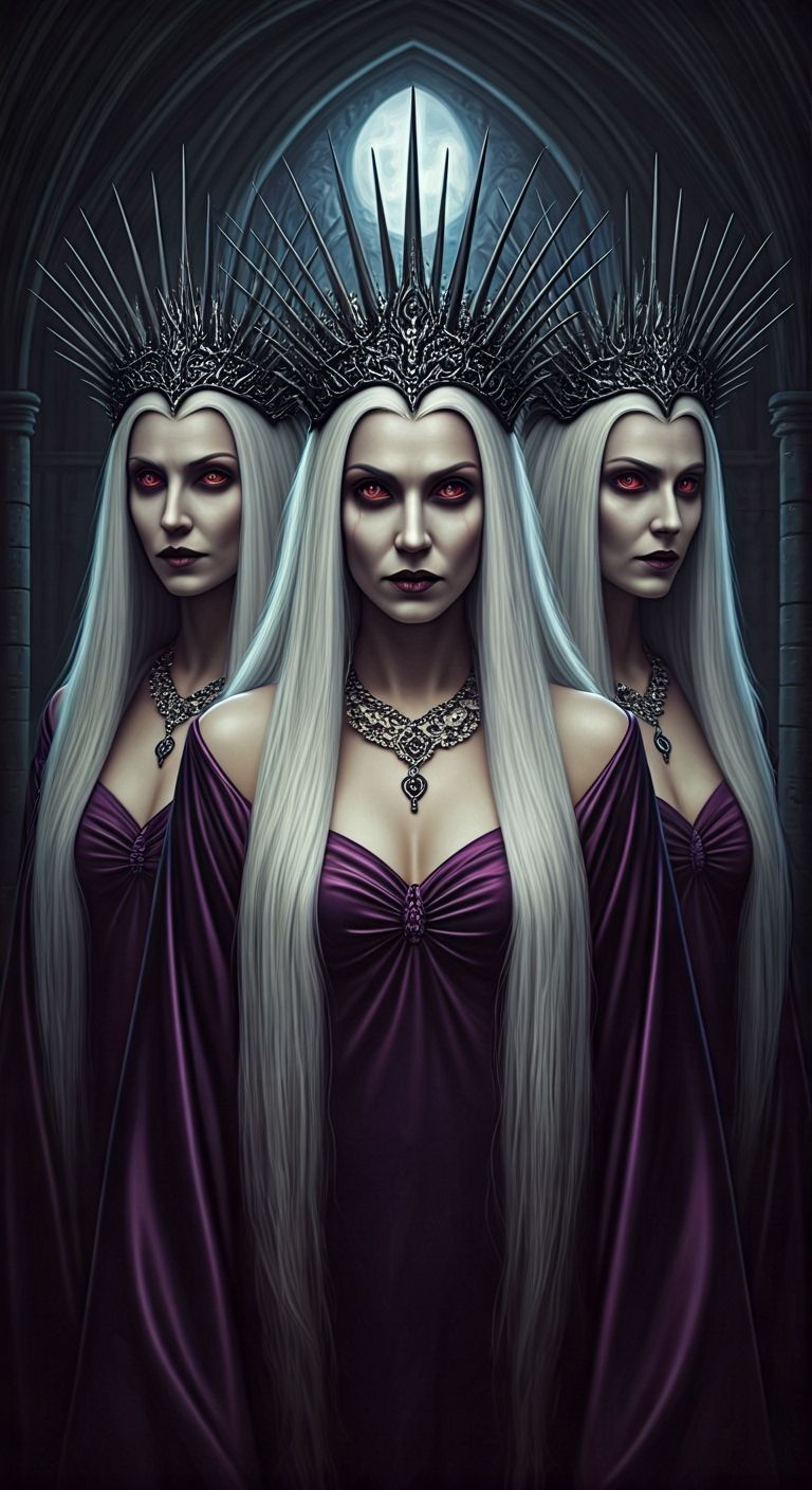 Menacing Witch Queens in a Castle Corridor