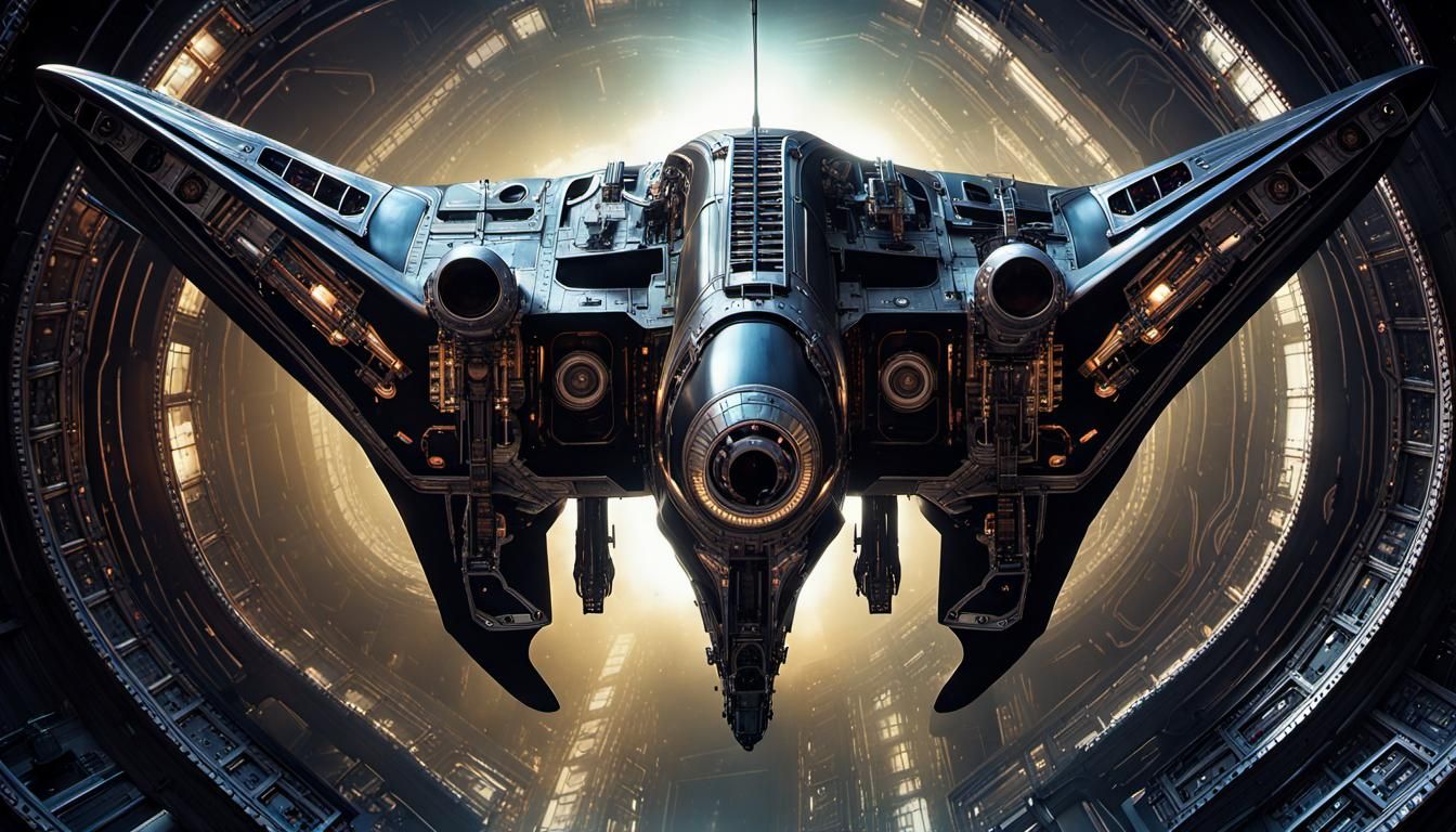 Futuristic Starfighter in Deep Space, Hyperrealistic Renderi...