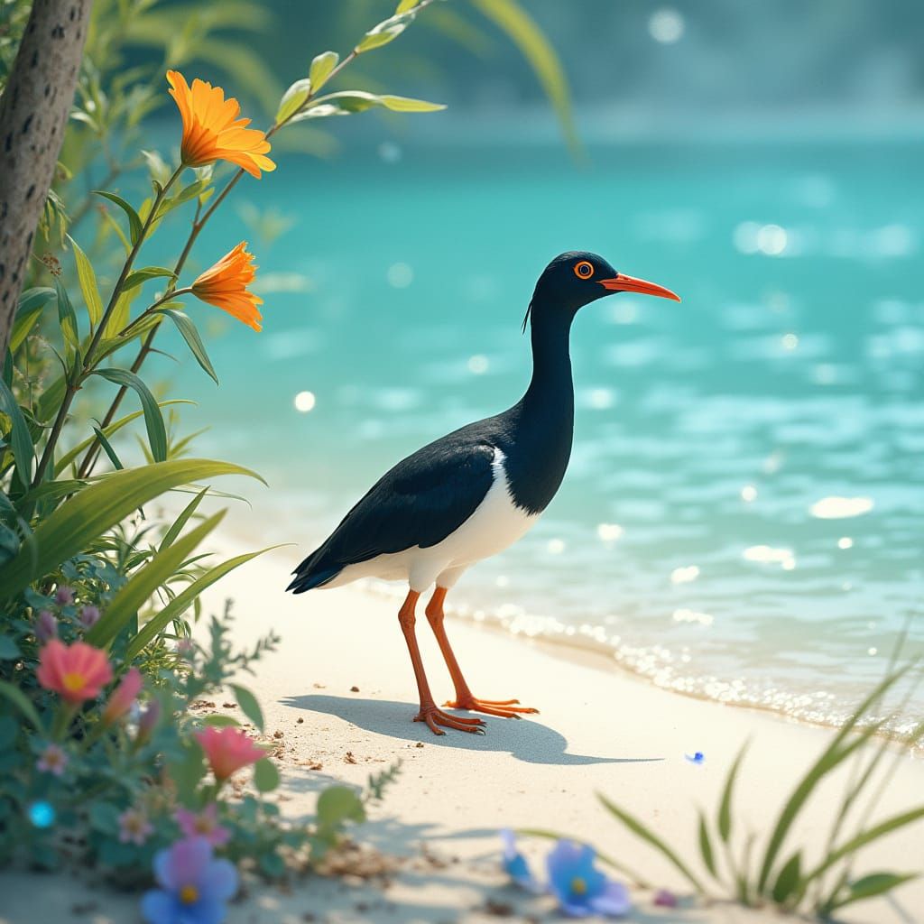 Waterhen on Maldives Beach: Expressive Artistic Rendition