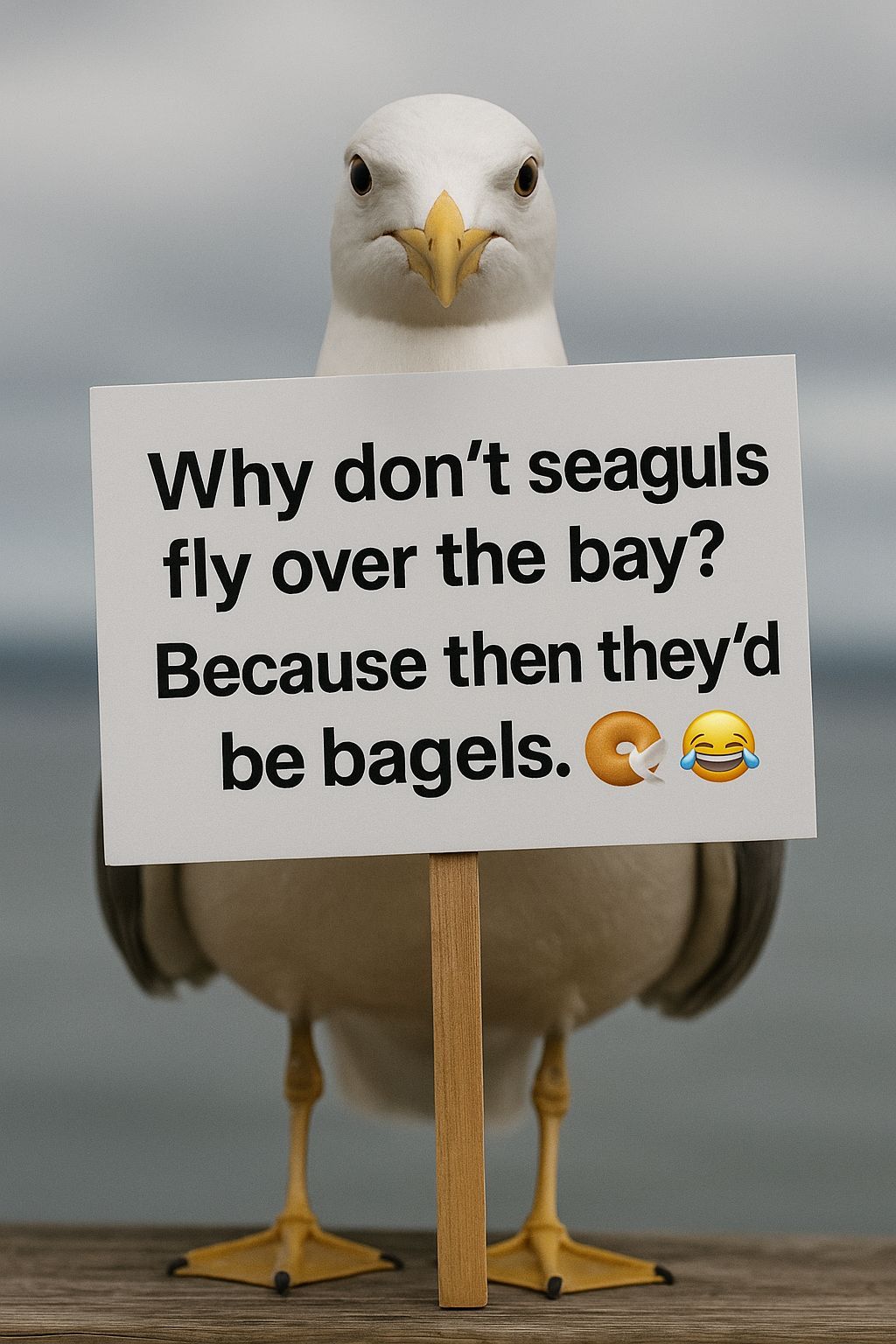Humorous Seagull Sign with Typography Pun