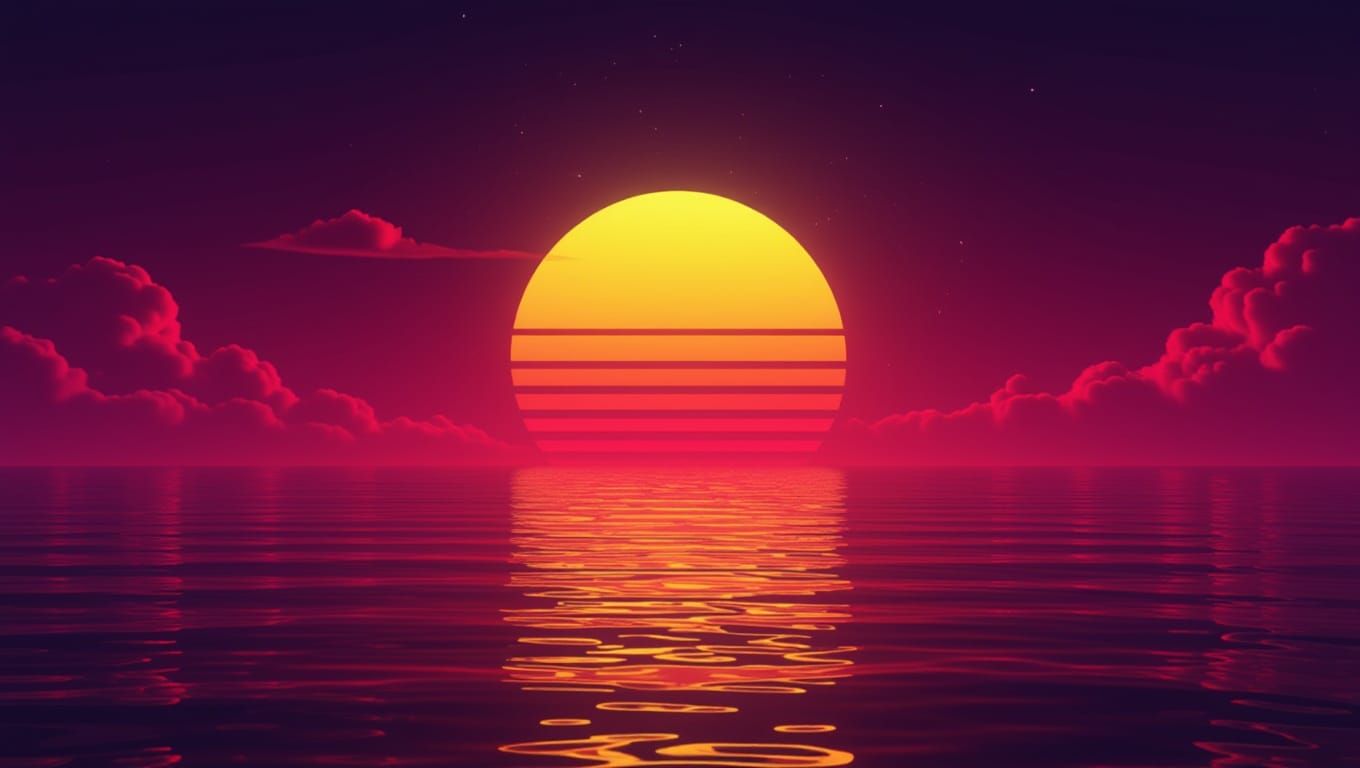 Synthwave Sunset Over the Ocean