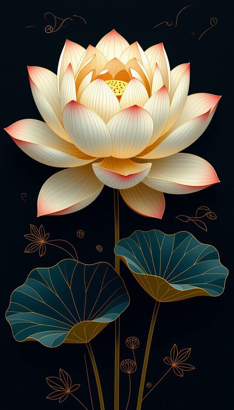 Gold Leaf Lotus Flower in Elegant Art Style