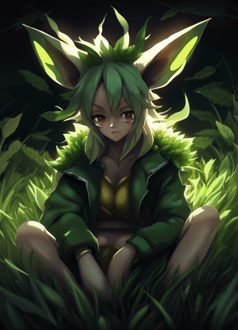 Humanoid Leafeon Pokemon in Ultra-Realistic Anime Style