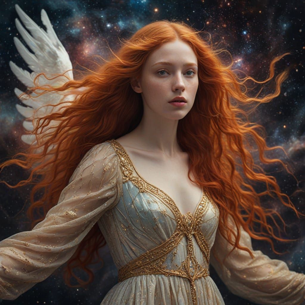 Ethereal Angel in Nebula: Cosmic Surrealism