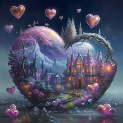 Ethereal Crystal Heart in Fantasy Landscape