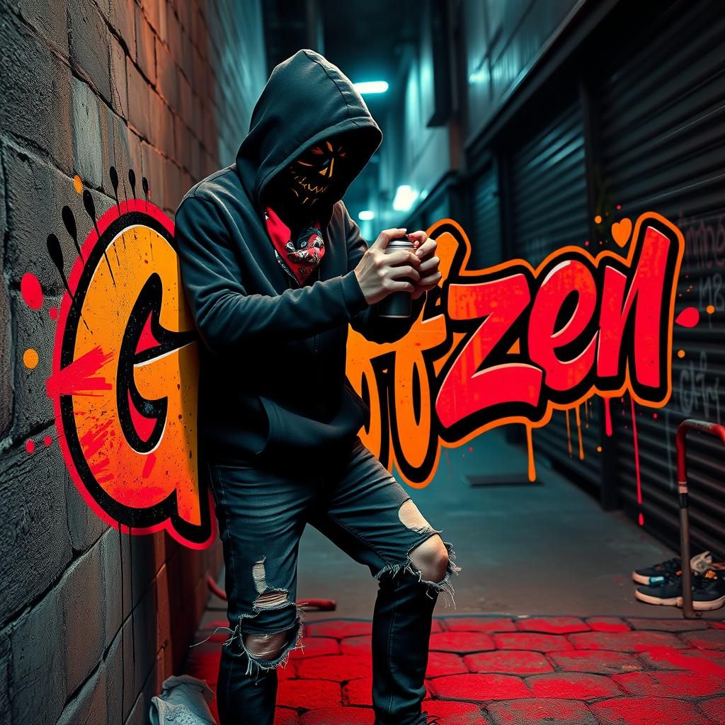 Mysterious Graffiti Artist in Urban Alleyway