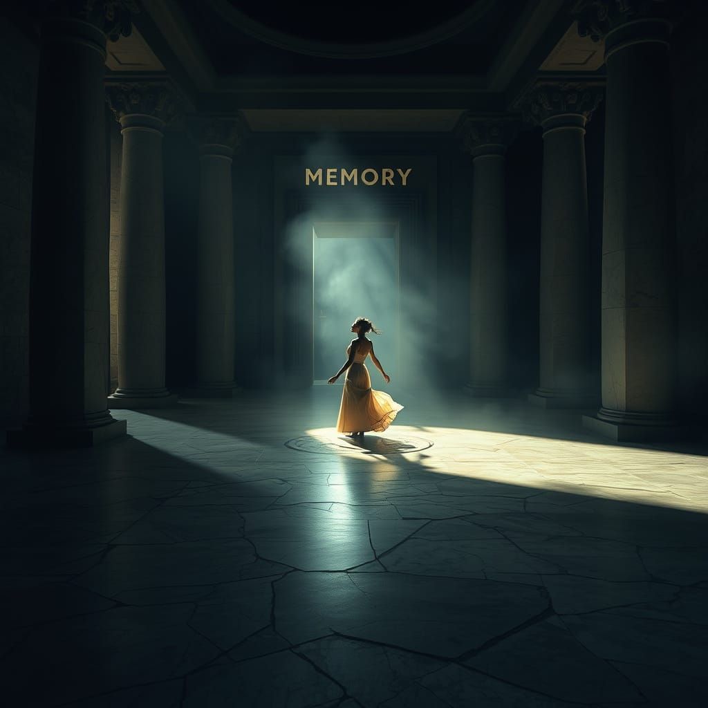 Elegant Surreal Ritual in Forgotten Temple Chamber