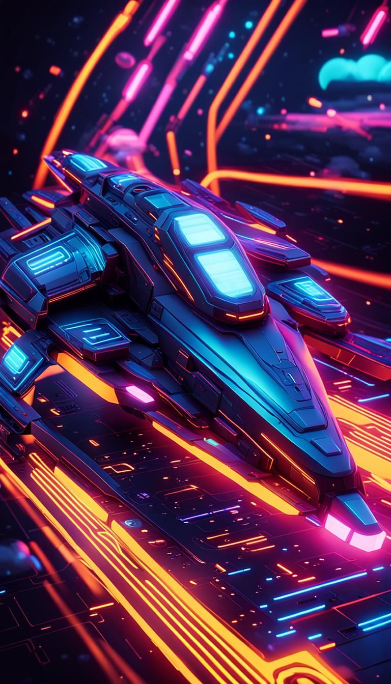 Interactive Toy Spaceship with Neon Glow, Digital Art