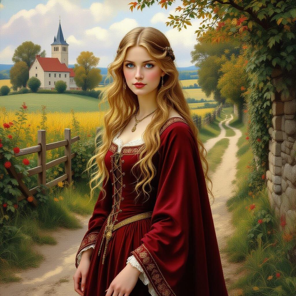 Medieval Noble Woman in Pre-Raphaelite Style