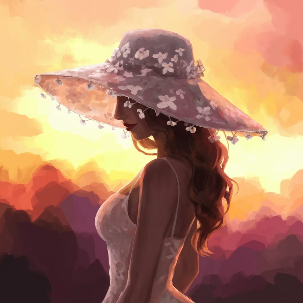 Woman in Elegant Sunset Attire