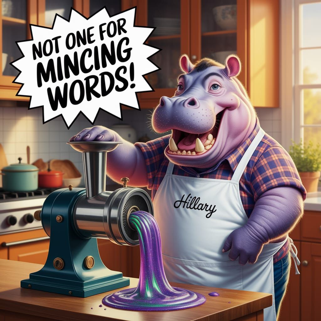 Jovial Hippo Mincing Slime in Vintage Kitchen