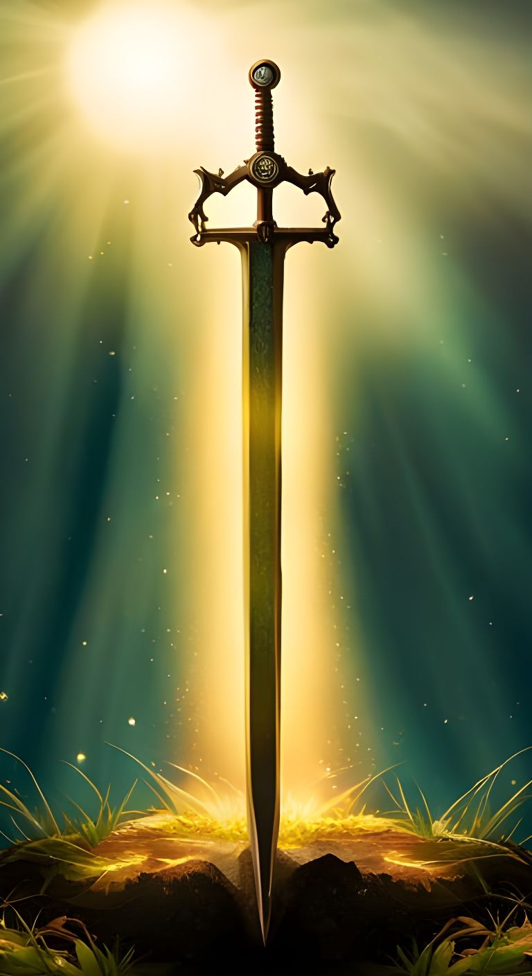 Golden Excalibur Sword in Stone, Detailed Render