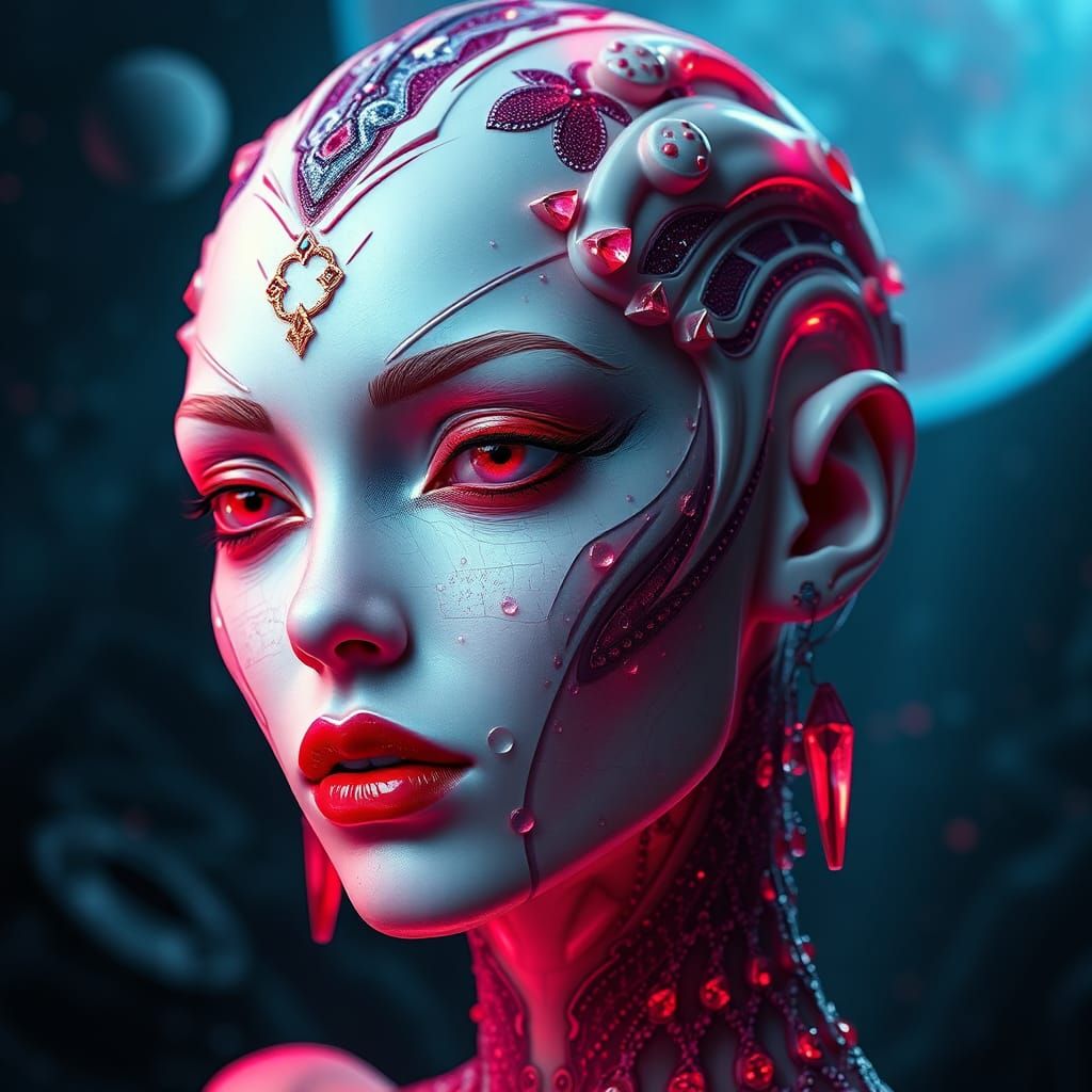 Ukrainian Alien Woman with Crystals in Fantasy Art Style