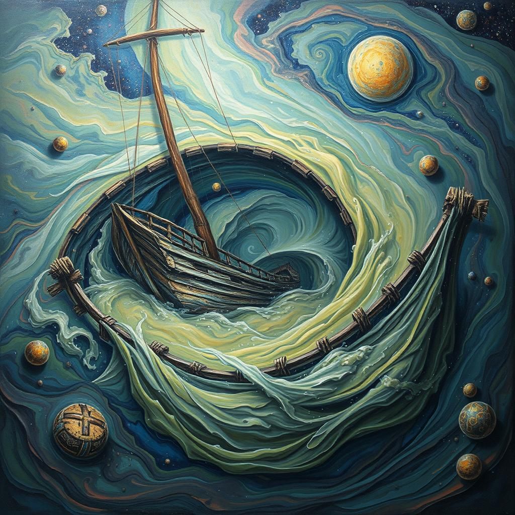 Surreal Shipwreck in Swirling Soup Whirlpool
