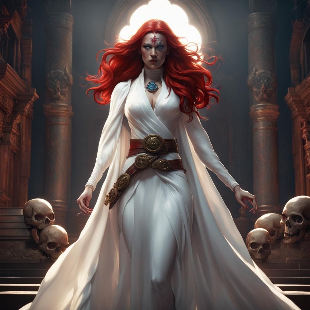 Mystique in White Dress: Dark Fantasy Concept Art