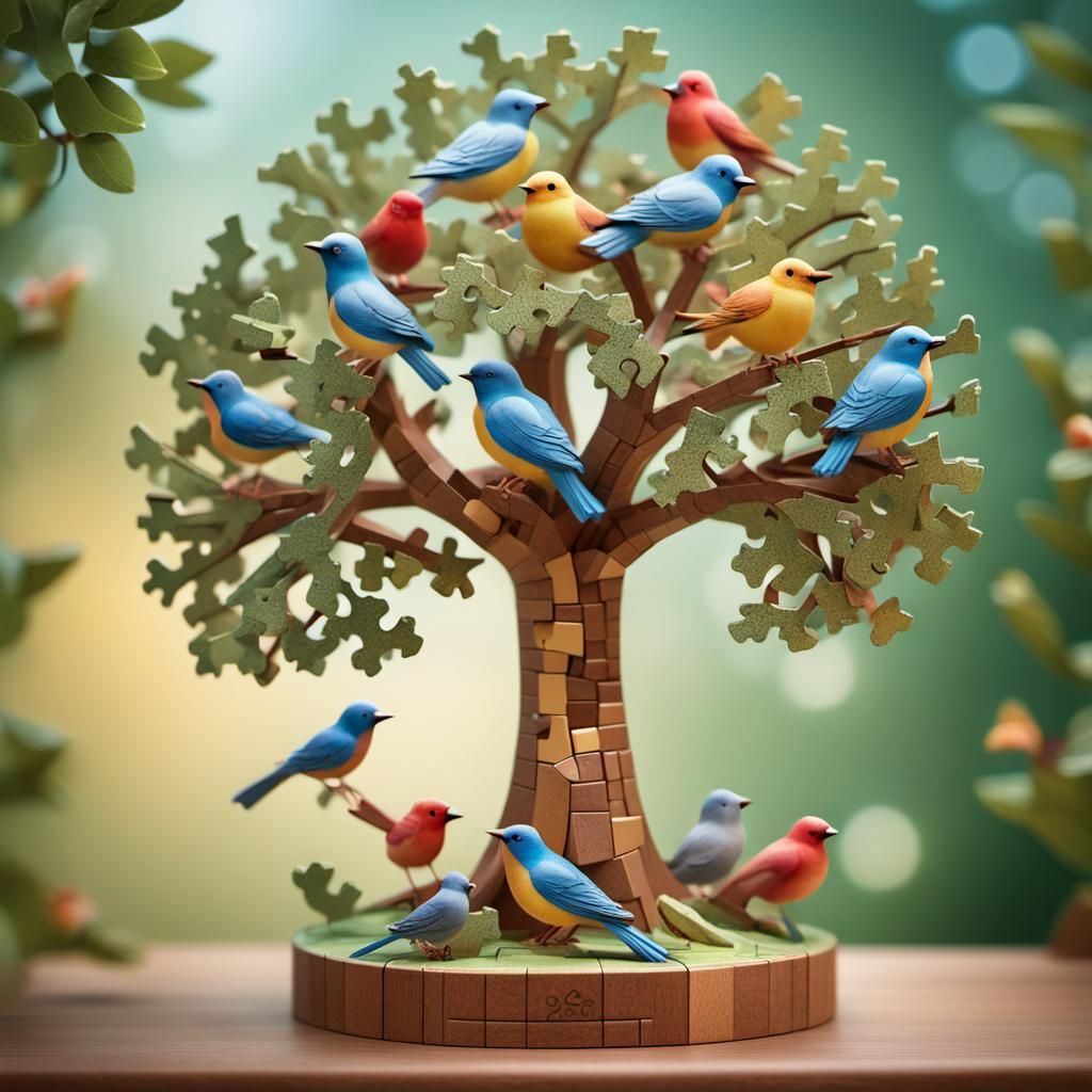 3D Puzzle Tree of Life with Birds