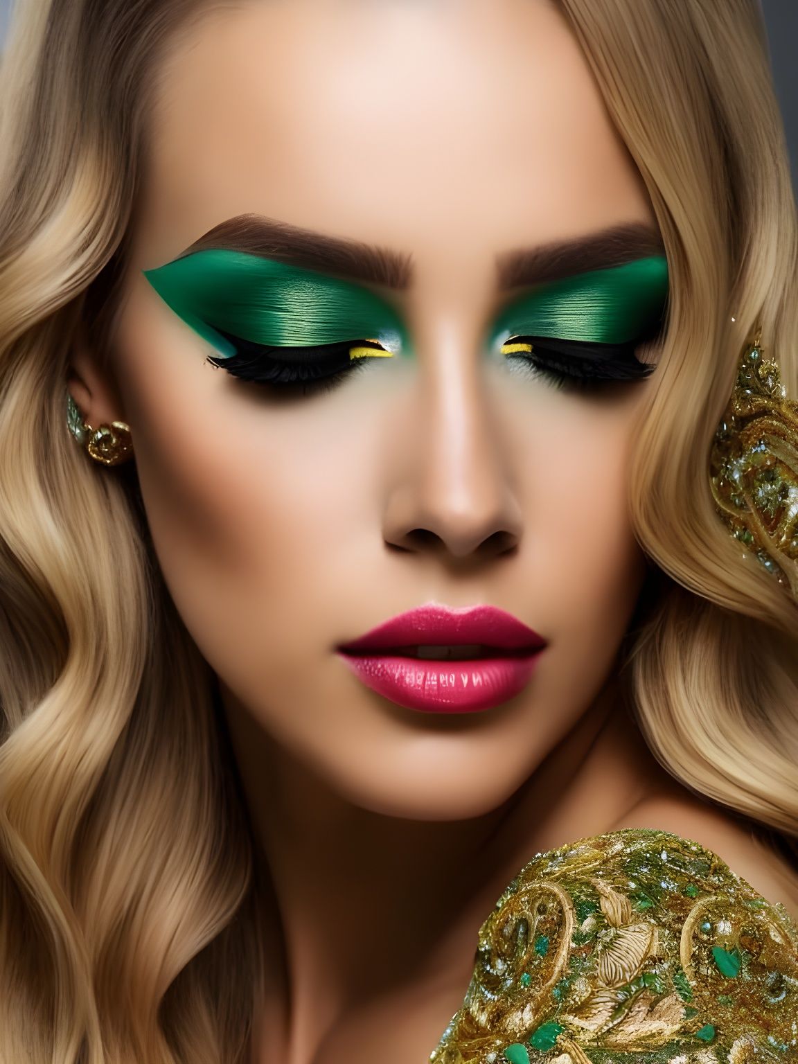 Beautiful Blonde Woman in Green Caftan Portrait