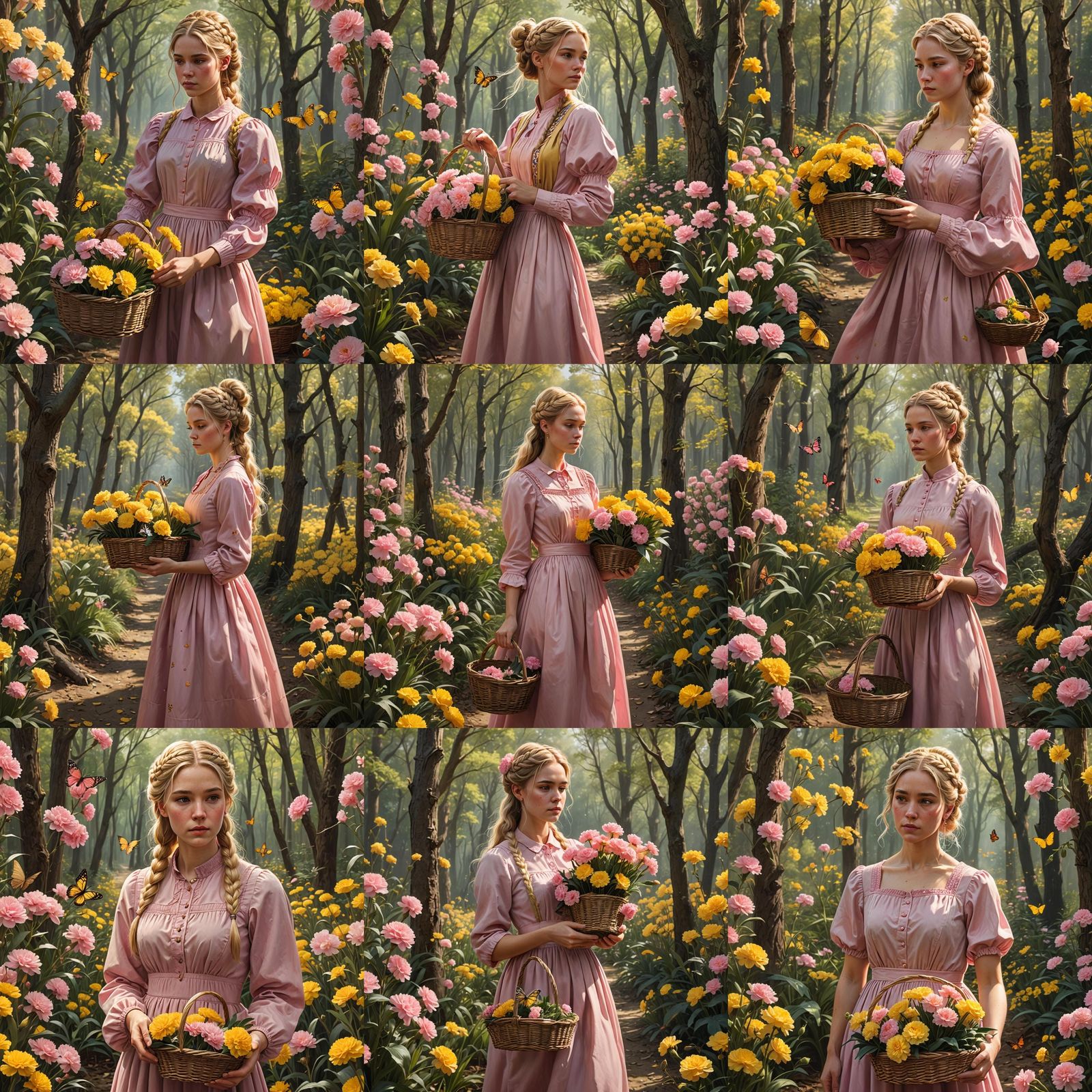 Girl in Forest with Flowers, Hyperrealistic Splash Art