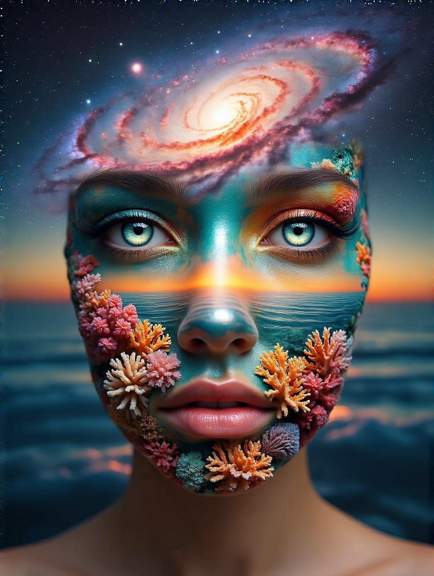 Galactic Goddess in Vibrant Coral Skin