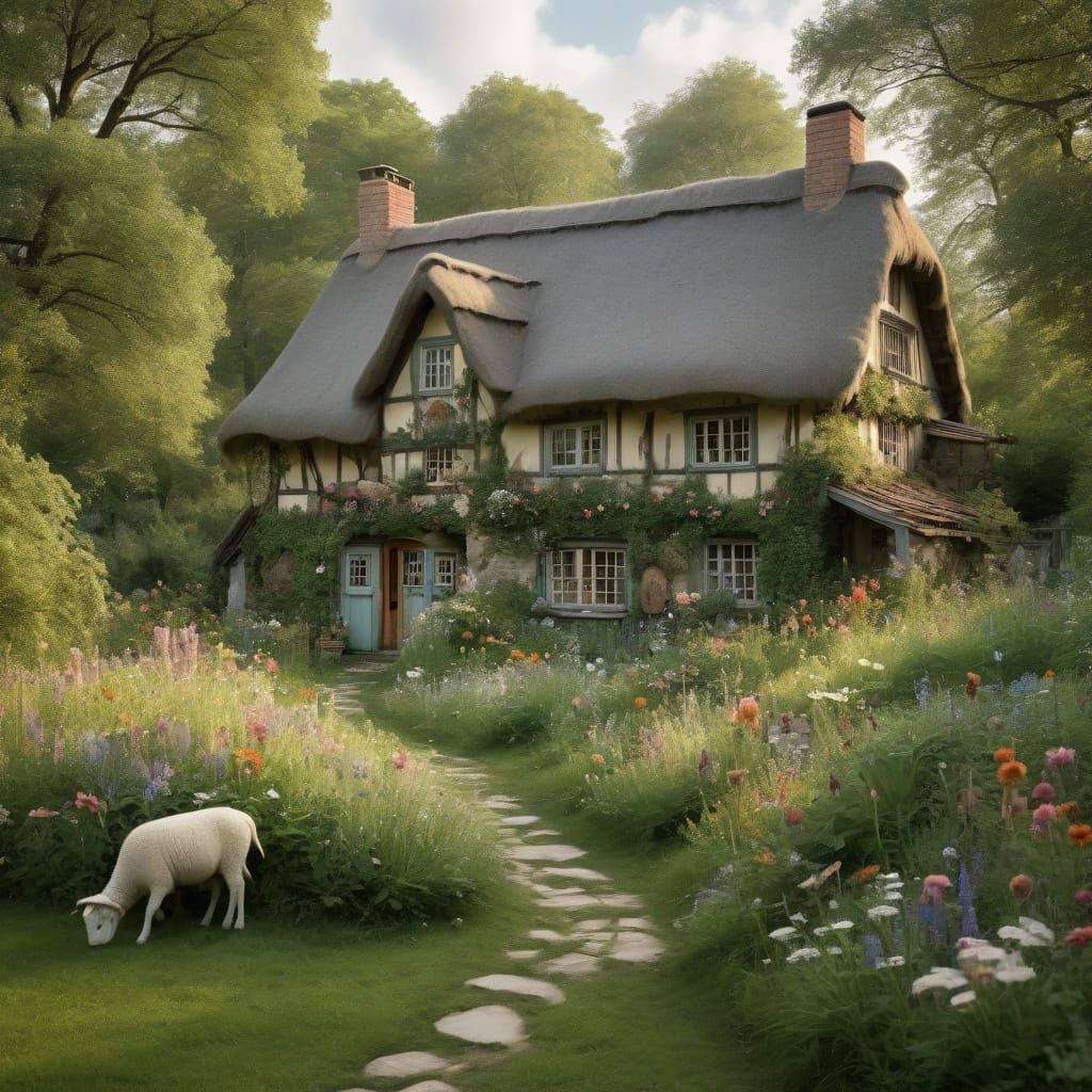Whimsical Fairytale Cottage in a Rolling Green Meadow