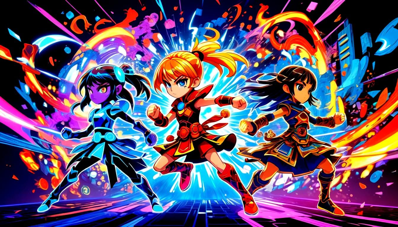 Anime Princess vs Warrior Energy Showdown in Cubist Style