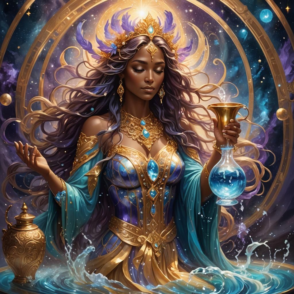 Aquarius Goddess Pouring Water: Ethereal Fantasy Art