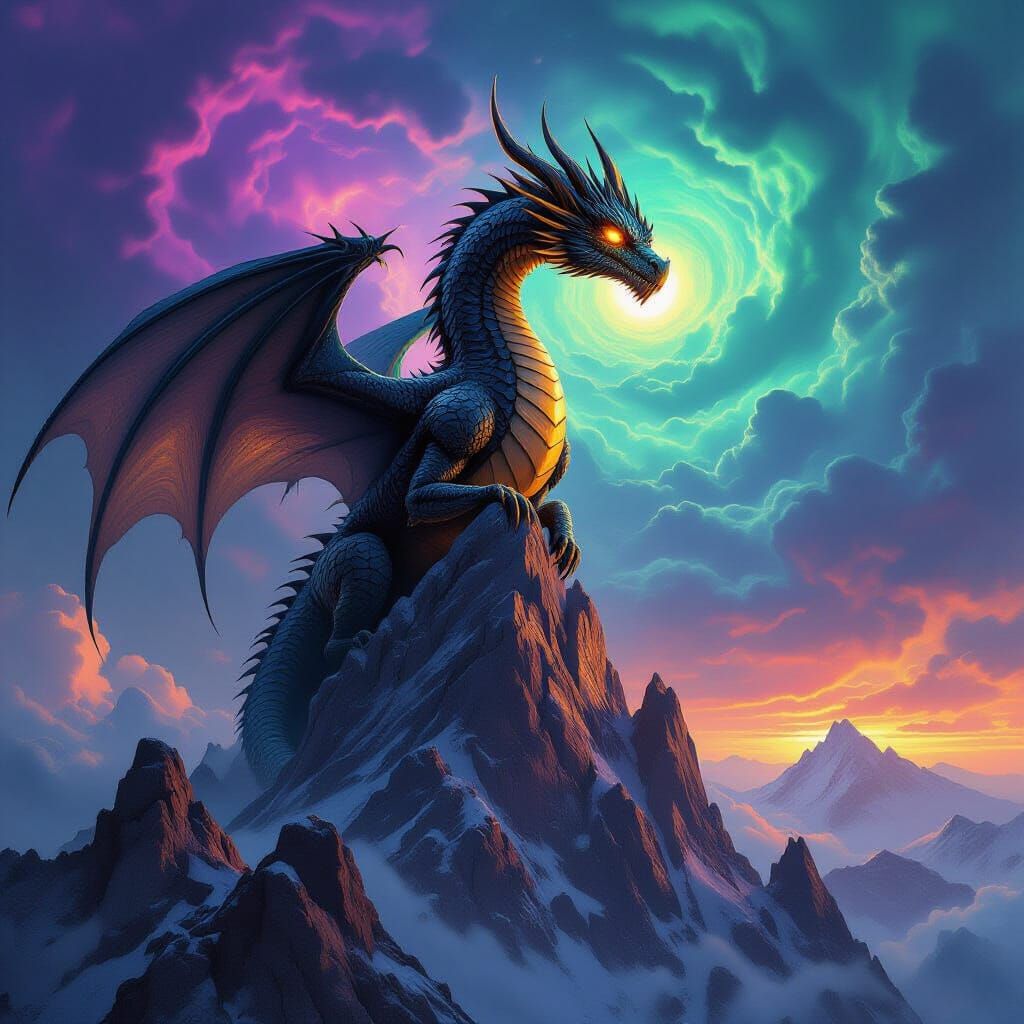 Colossal Obsidian Dragon on Crystalline Peak