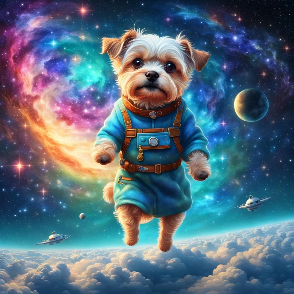 Granny and Dog Orbiting in Outer Space