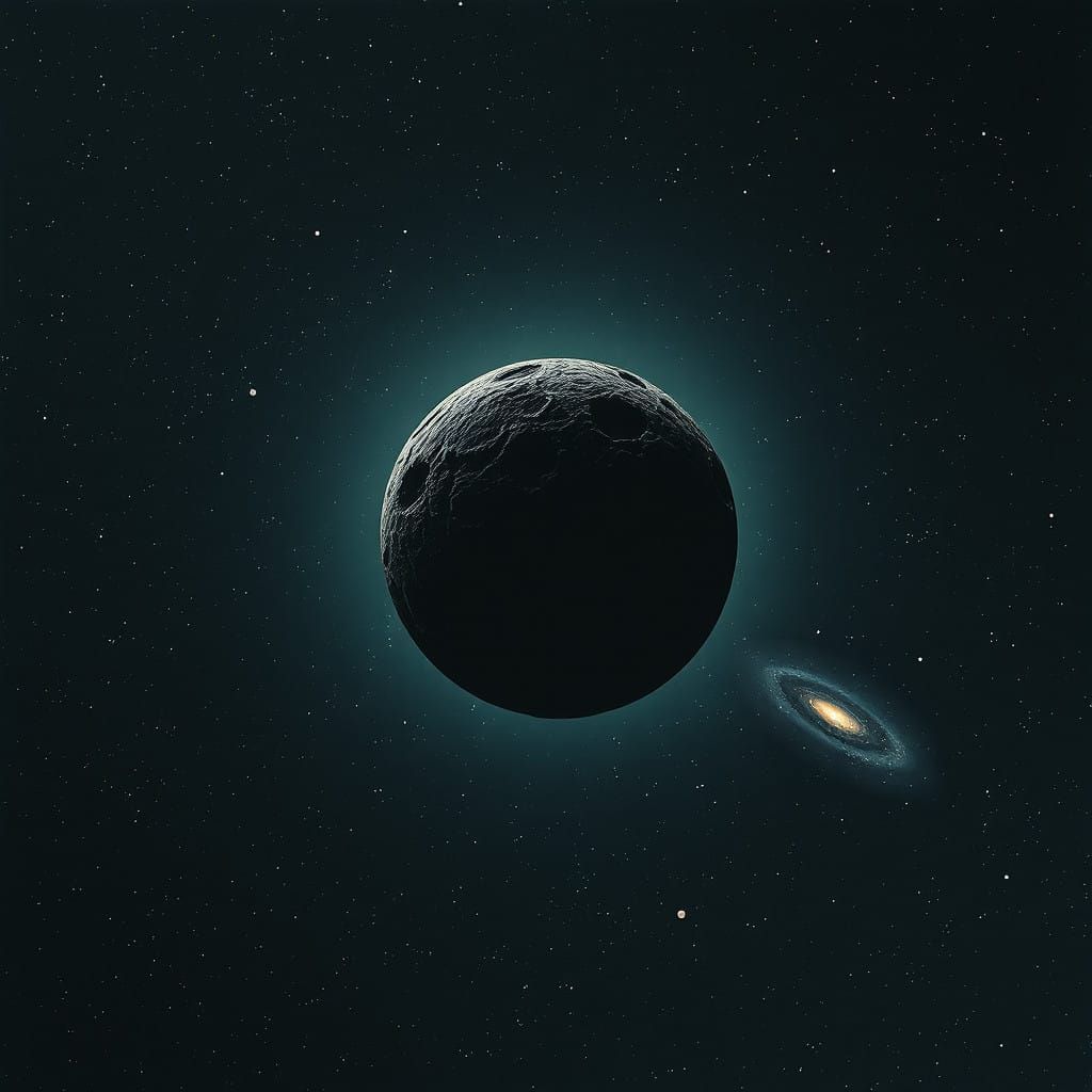 Dark Cosmic Landscape with Ancient Black Dwarf Star