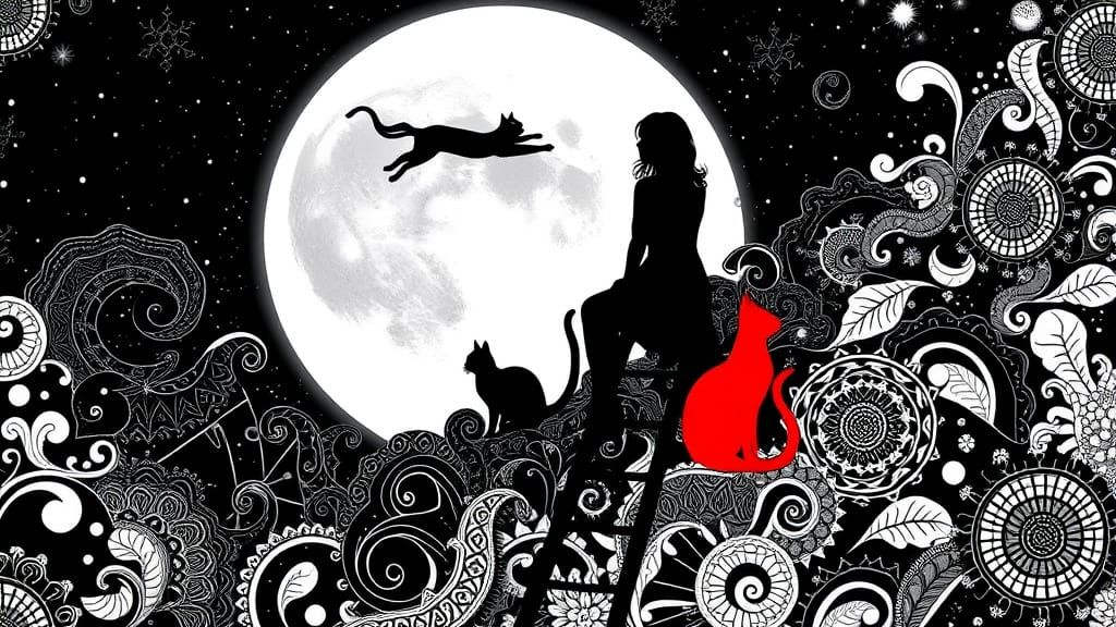 Stylized Cats Leaping to the Moon in Digital Art