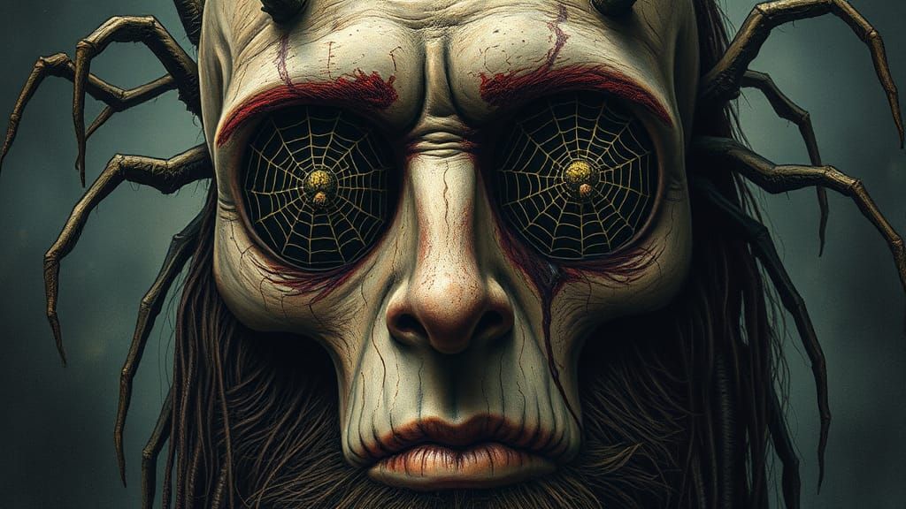 Pagan in Agony with Spiderweb Eyes, Surreal Art