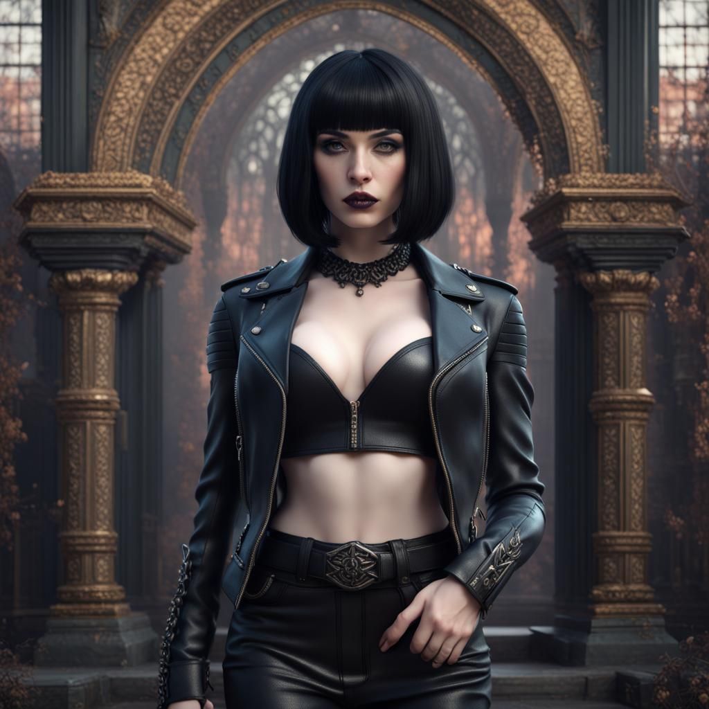 Gothic Woman in Biker Outfit: Fantasy Concept Art