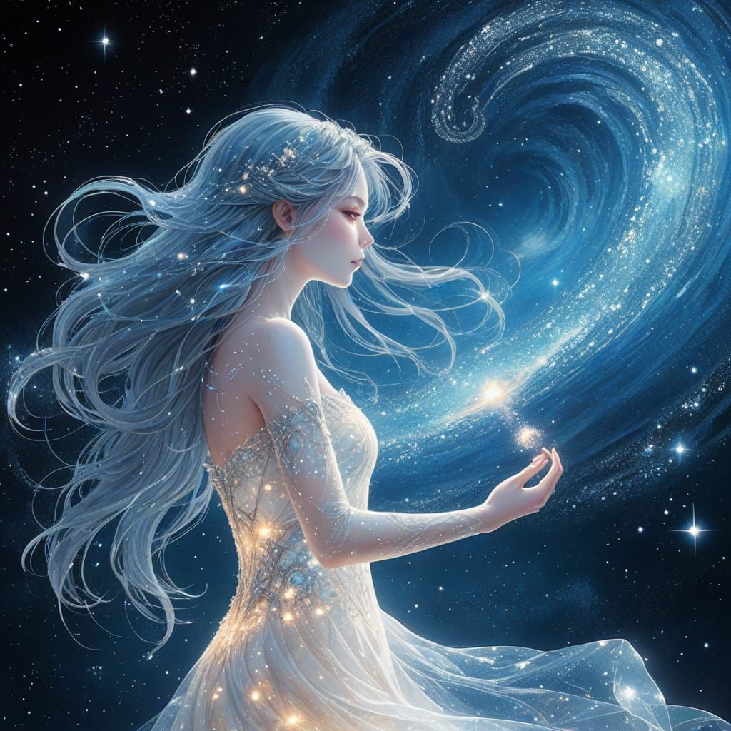 Ethereal Stardust Being in Anime Style