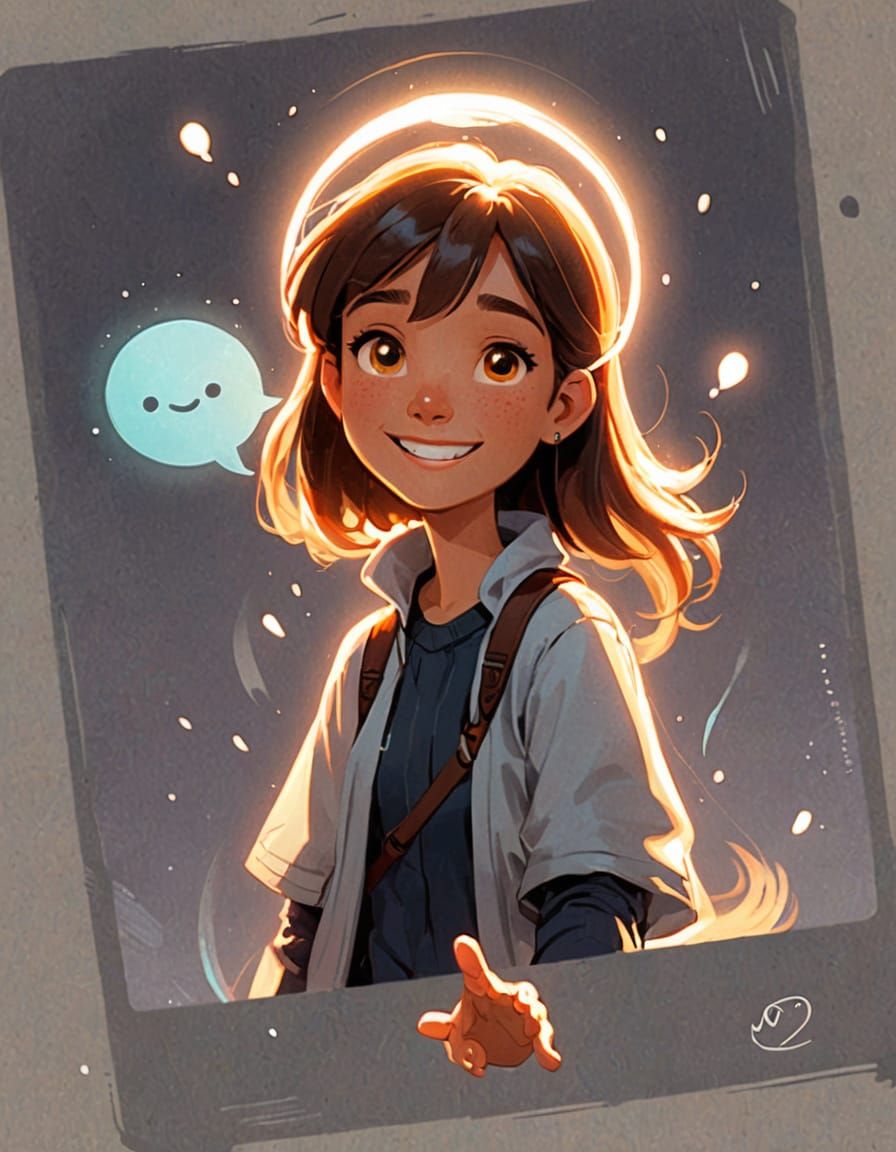 Cute Girl Says Hi in Glowing Speech Bubble